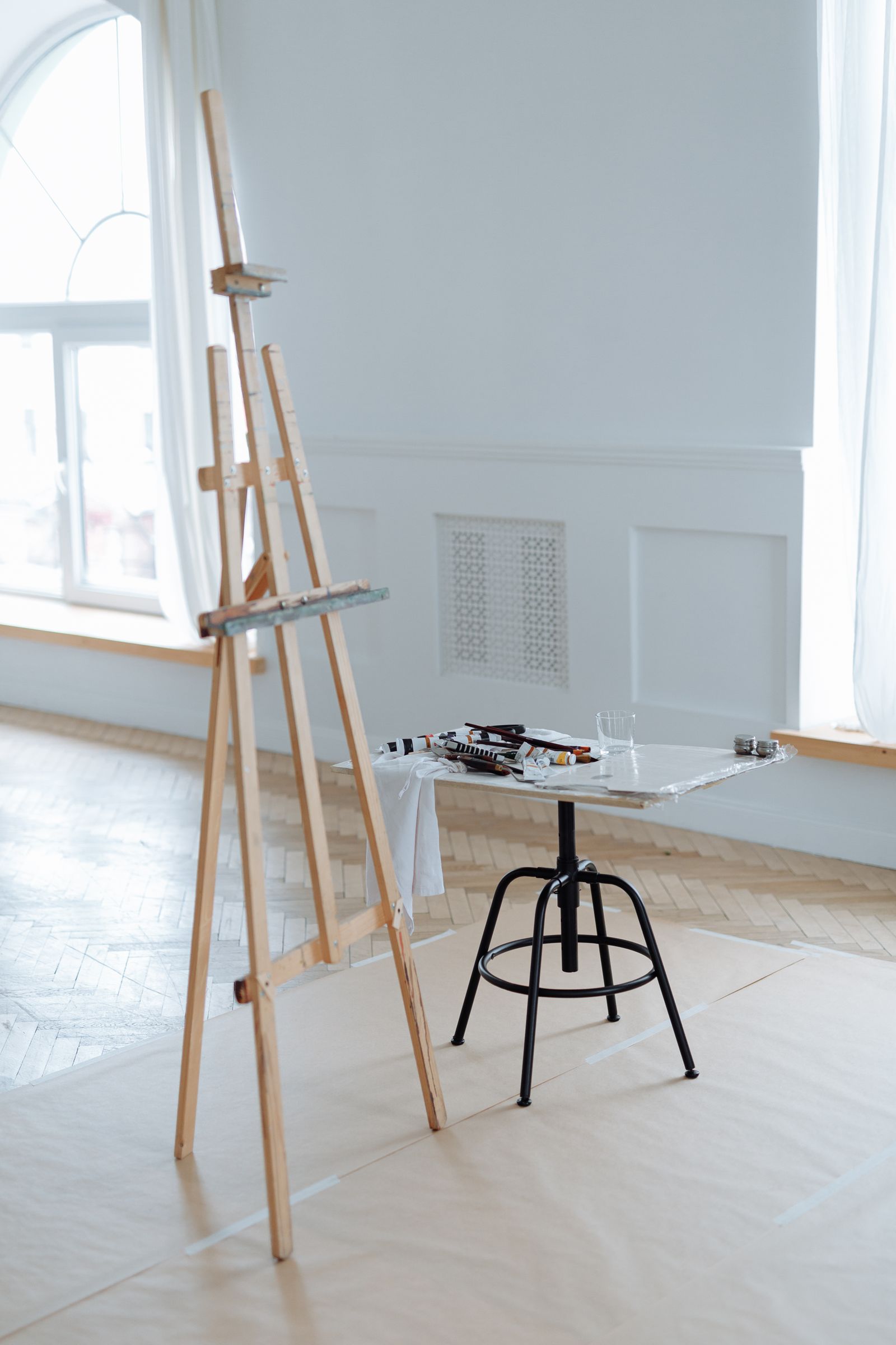 A bright, airy studio corner set up for a members' workshop